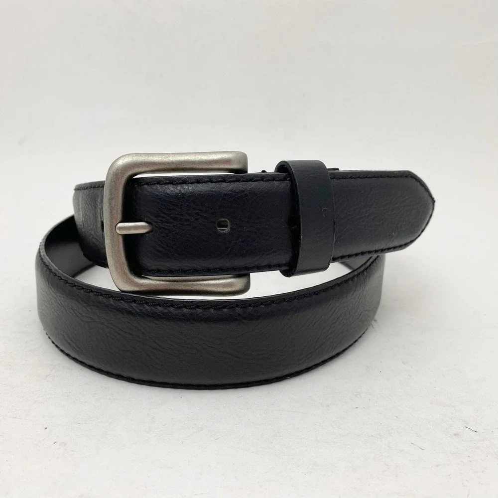 Columbia Black Synthetic Leather Belt Mens Size 40‎ Brushed Silver Buckle
